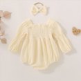 thumbnail image 2 of KPOPLK Preemie Newborn Baby Girl Clothes Fall Square Neck Onesies Solid Bubble Romper Infant Winter Outfits Jumpsuit(12-18 Months,Beige), 2 of 9