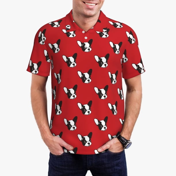 Fotbe Bulldog Red Camiseta Polo de Golf para Hombre con Estampado – Camisa Deportiva Transpirable con Cuello Abotonado-Small