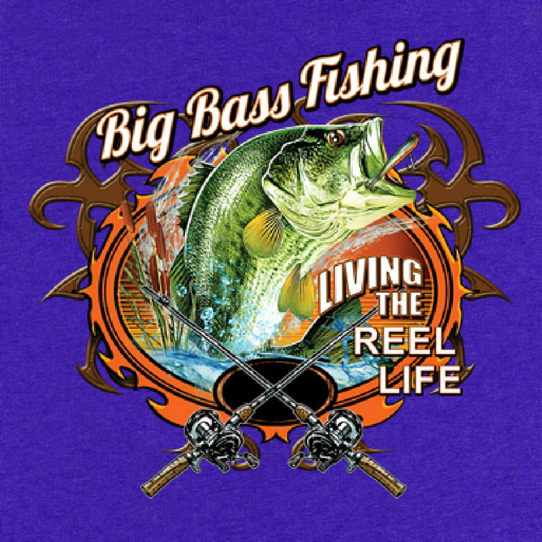 Tee Hunt Big Bass Fishing Youth T-Shirt Living The Reel Life Fisherman  Spinning Kids Tee, Gray, Large