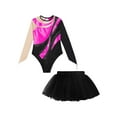 thumbnail image 5 of TiaoBug Kids Girls Ballet Dance Outfits Sparkle Long Sleeve Leotards with Tutu Skirt Figure Skating Performance Costume Hot Pink&Black 10, 5 of 7