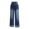 thumbnail image 4 of Karymi Summer Outfits High Waist Straight Leg Jeans, Center Seam Front Denim Pants with Rolled Cuff, Casual Loose Fit Wide Leg Trousers Women's Shorts, 4 of 7