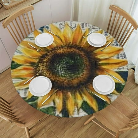 

Ollo0ord Sunflower Table Cloth Round Fitted Tablecloths with Elastic Edge Wipeable Waterproof Table Cover for Kitchen Wedding Vintage Spring Summer Botanical Floral White 31 -35