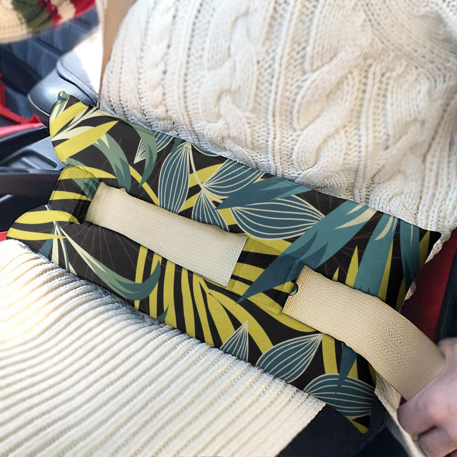 Summer Seat Belt Cushion for Surgery - Hawaiian Floral Mastectomy Pillow - Pressure Relief Heart Surgery Recovery Cushion with Palm Inspired Colors