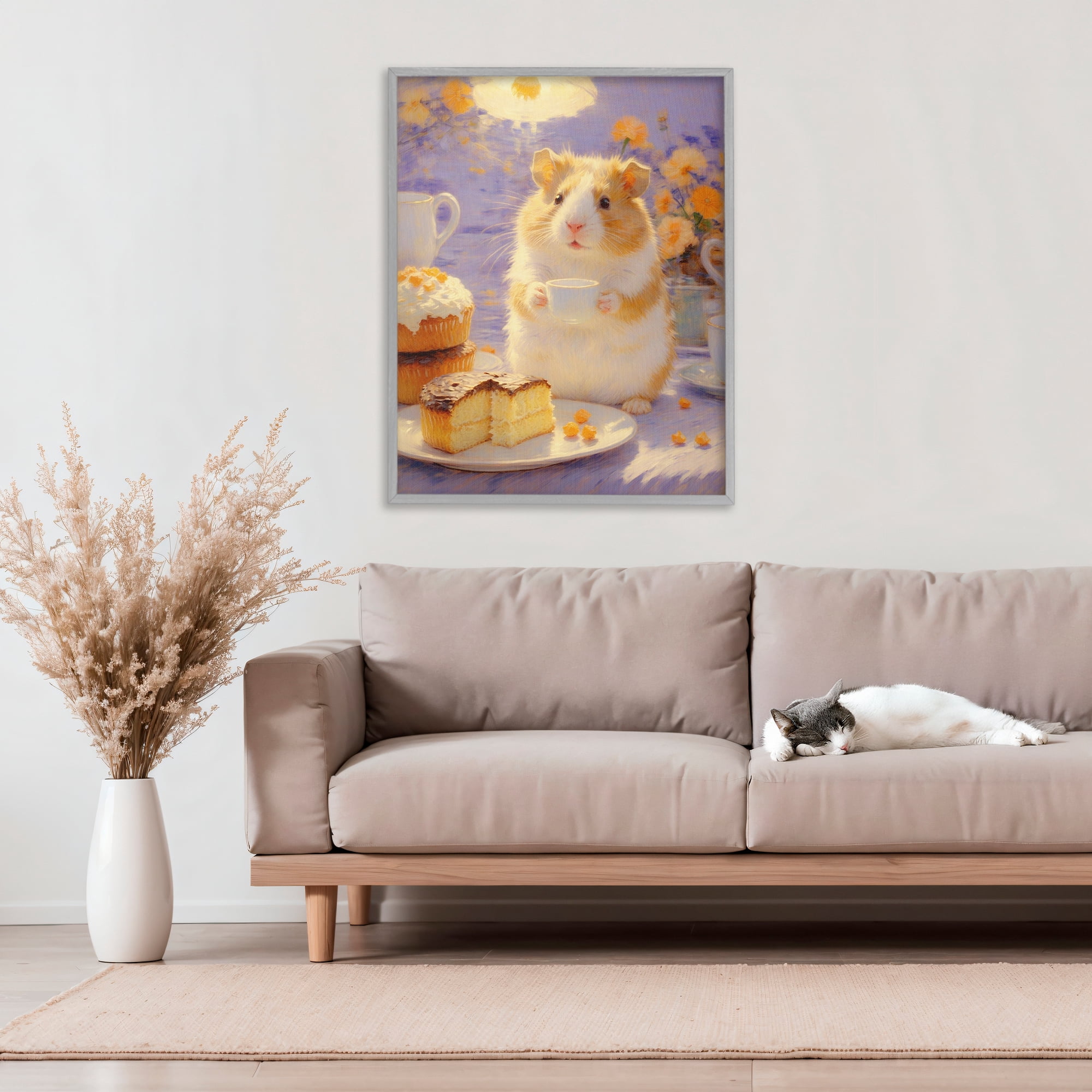 Stupell Industries Hamster Tea Party with Cake Gray Framed Giclee Art, design by Angie Hawke
