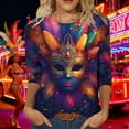 thumbnail image 7 of Mifsaly Womens Mardi Gras Shirts Carnival Mask Print 3/4 Sleeve Tops Comfy Lightweight Festival Blouse Loose Fit Party T-Shirts Spring Summer Going Out Daily Streetwear S, 7 of 7