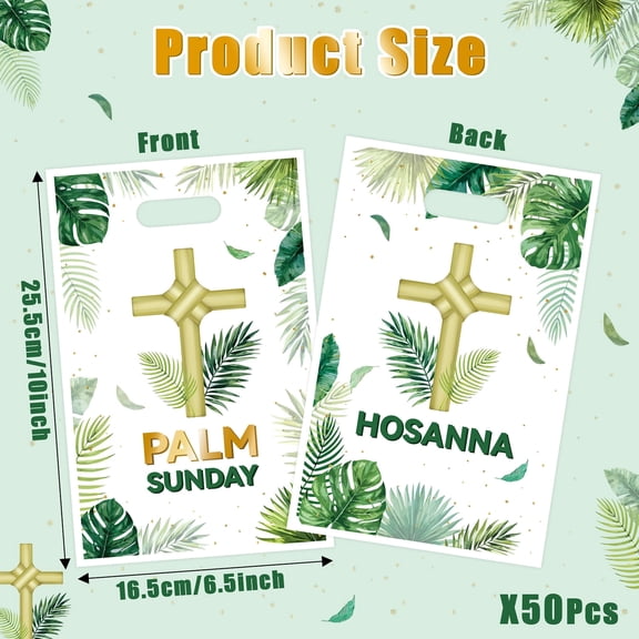 Haooryx 50 Pack Plastic Candy Treat Goodie Bag with Handle for Palm Sunday Party