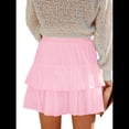 thumbnail image 3 of Falda Pantalón con Volantes Escalonados para Mujer, Minifalda Informal de Cintura Alta, Color Rosa M, 3 of 8