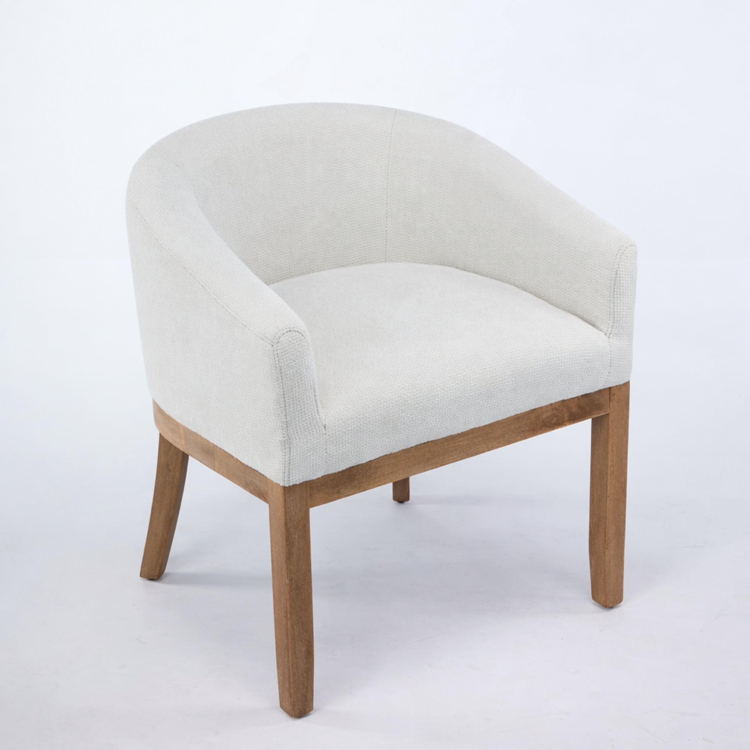 GOMYHOME Upholstered Barrel Dining Chair with Arms, Linen Seat and Rubberwood Frame, Beige