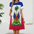 thumbnail image 2 of Haiti Haitian Flag Coat of Arms Red Short Sleeve Dress Women Summer Evening Dresses Ladies Sundress, 2 of 7