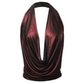 thumbnail image 2 of A2Y Women's Sexy Drape Front Deep V-Neck Cowl Neckline Halter Backless Party Club Top Foil Burgundy S, 2 of 6