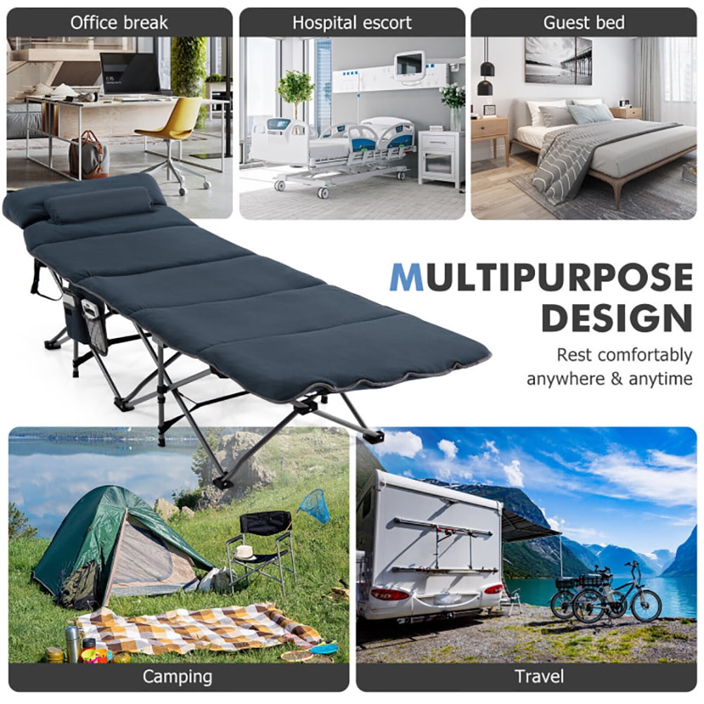 Aimee Lii Folding Retractable Travel Camping Cot with Mattress and Carry Bag, Outdoor Portable Camping Bed for Sleeping Hiking Travel, Blue