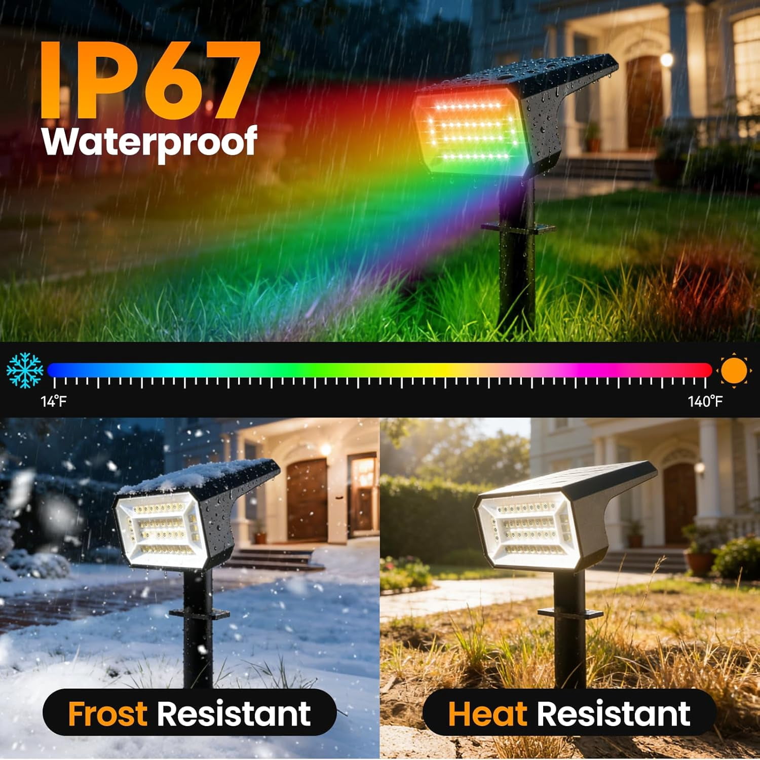 Nacinic Solar Spot Lights Outdoor, 10-Pack with 6+1 RGB Modes. Auto Dusk-to-Dawn, Waterproof Color Changing Lights for Garden, Halloween, Christmas.