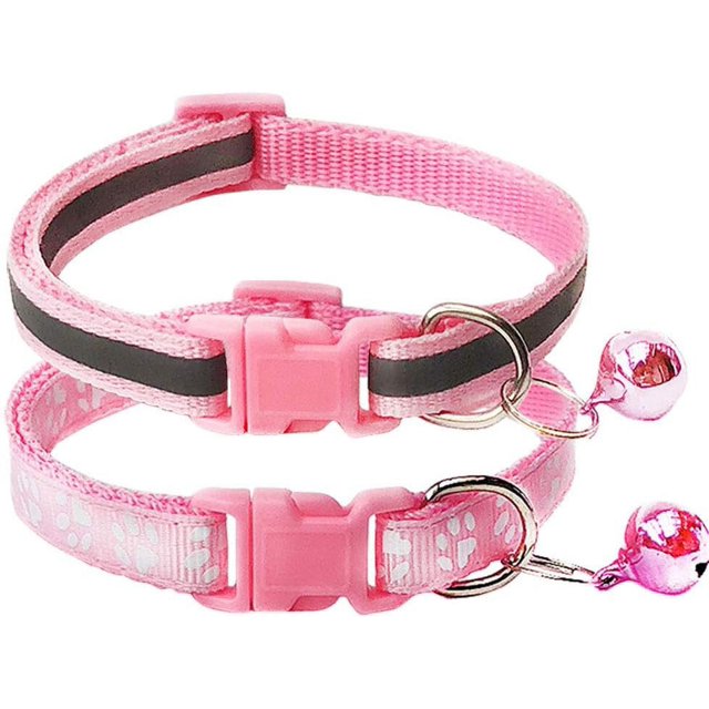 Paquete de 2 collares reflectantes y con huella para gatos con cascabel, hebilla de collar básico para perros y gatos, collar ajustable de poliéster para perros y gatos o cinturones de