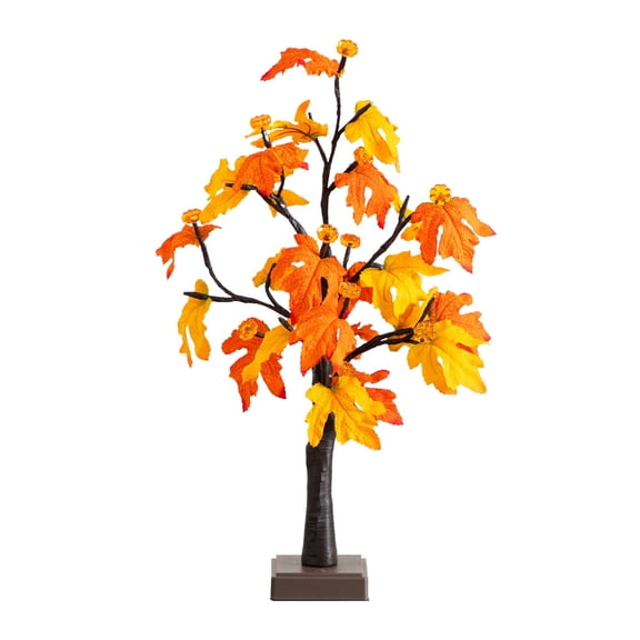 Nearly Natural Pre-Lit Maple Artificial Fall Harvest Tree with Pumpkin - 2' - Warm White LED Lights