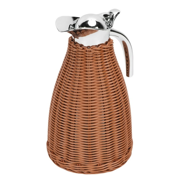 Stainless Steel Coffee Thermal Jug, 1.5L Rattan Body Insulated Coffee Carafes, Keeps Warm Hot Thermal Carafe for Home Beverage Coffee Shop