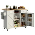 thumbnail image 3 of 51.5'' Rolling Kitchen Island with Storage Cabinet & Drawers, Drop Leaf Kitchen Cart, Farmhouse Portable Mobile Islands on Wheels, Large Butcher Block Table with Tower/ Spice and Wine Rack, White, 3 of 9
