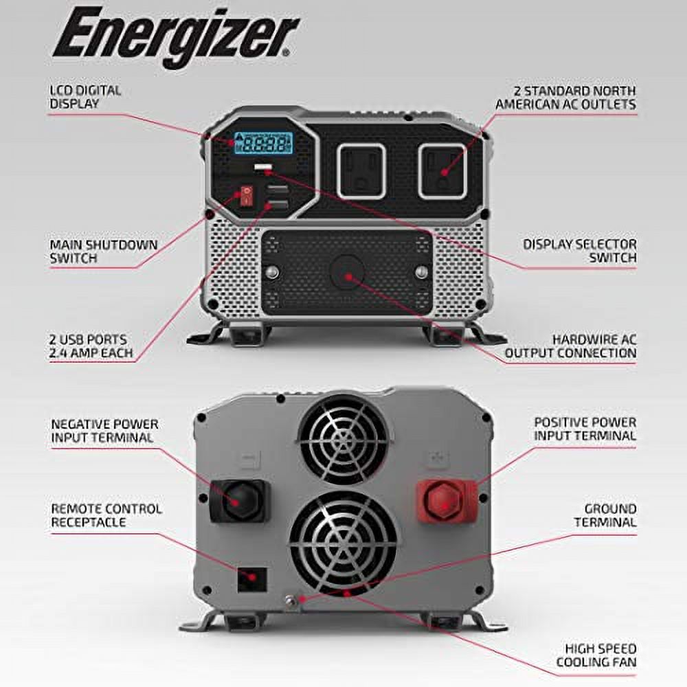 Energizer 4000 Watts Power Inverter Modified Sine Wave Car Inverter, 12V to  110 Volts, Two AC Outlets, Two USB Ports (2.4 Amp), Hardwire Kit, Battery  Cables Included – ETL Approved Under UL STD 458
