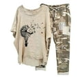 thumbnail image 2 of Moxiu Cotton Linen Sets for Women 2 Piece Plus Size Matching Sets Oversized Short Sleeve Graphic Tees Camo Drawstring Pants Travel Outfits 2025 Black,S, 2 of 7