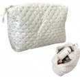 thumbnail image 1 of shiyou-Large Cute Plush Makeup Bag - Travel Pouch, Quilted Rice Floral Design (White), 1 of 4