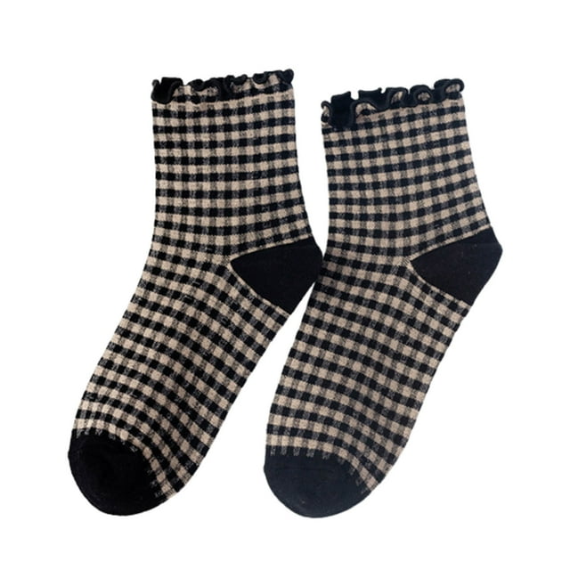 Ladies' Striped Knitted Crew Socks Casual Round Toe Comfortable Soft Frilled Ruffled Color Blocked Design Fashionable Everyday Wear