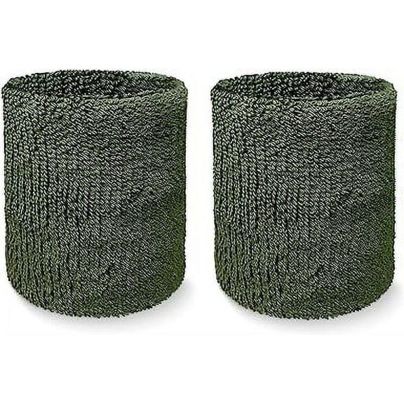 Couver Unisex Wrist Sweatband - Solid Cotton Terry Colth Sport Wristband, Army Green, One Size, 1 Pair