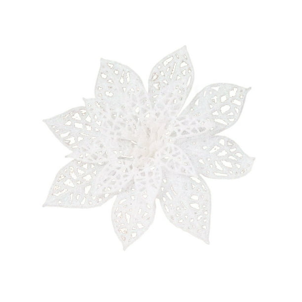 Inteprter Adornos de Navidad Árbol de Navidad Hueco Flor artificial Decoración Flor de plástico 10/20X Kits de decoración para fiestas blanco Inteprter HA001459-09