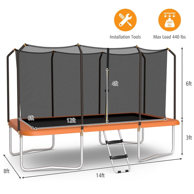 Gymax 8x14 FT Rectangular Trampoline with Curved Poles, Safety
