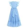 thumbnail image 3 of IBTOM CASTLE Flower Girl Flowy Ruffle Chiffon Trim A-Line Dress for Kid Wedding Junior Bridesmaid Communion Party Pageant Maxi Belted Gown 11-12 Years Light Blue, 3 of 8