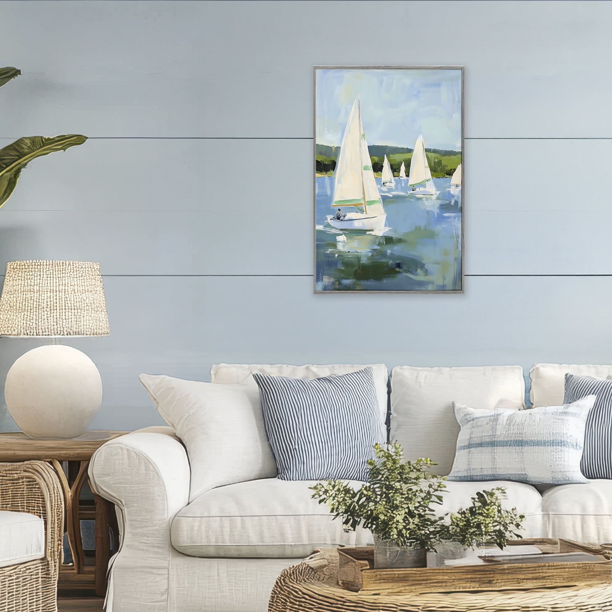 Stupell Industries Boat Race Regatta Gray Framed Giclee Art, design by Petal Prints Design