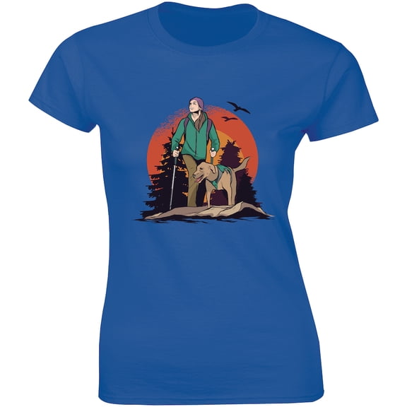 And She Lived Happily Ever After Hiking Girl With Dog Vintage Women's T-Shirt