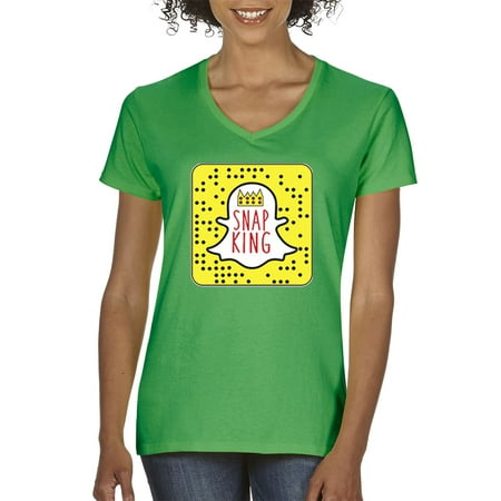 Trendy USA 428 - Women's V-Neck T-Shirt Snap King Snapchat App Ghost Parody 2XL Kelly (Best Green Screen App)