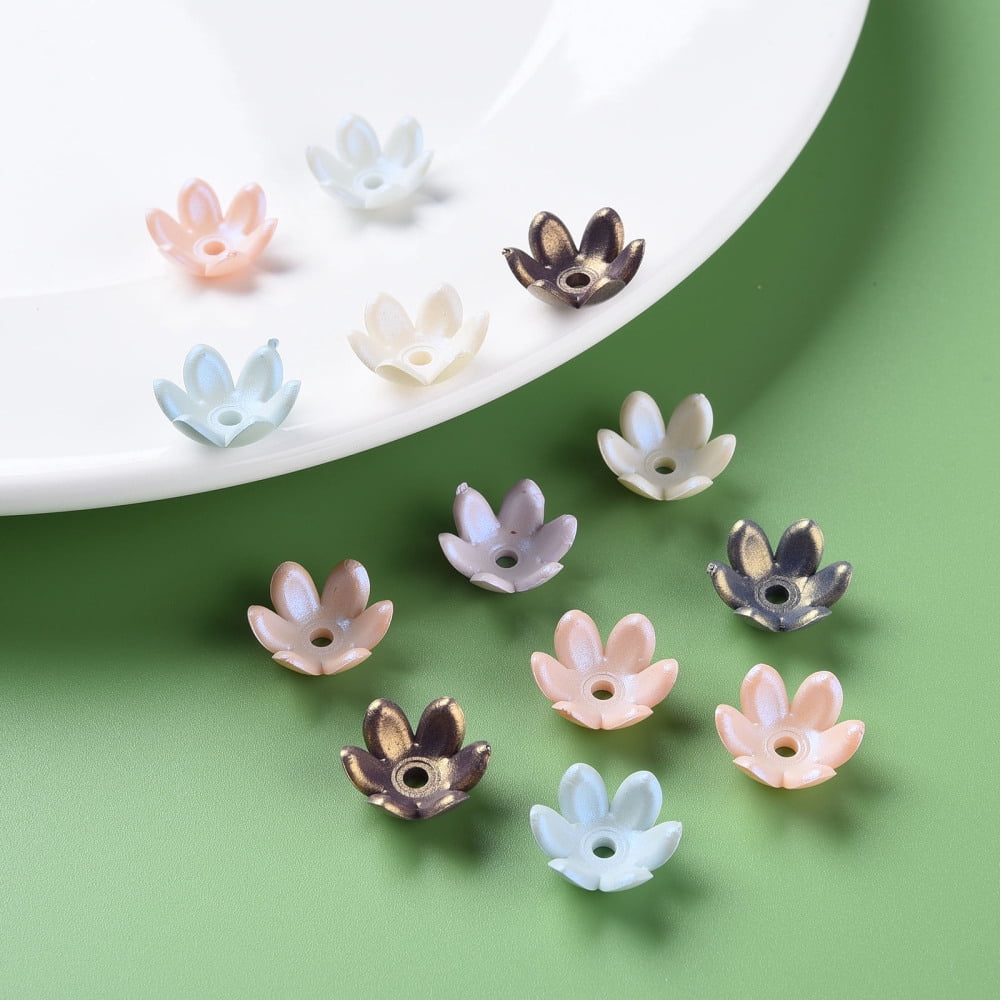 6-Petal Spray Painted Acrylic Bead Caps Flower Mixed Color 13.5x6mm Hole: 2mm about 1666pcs/500g
