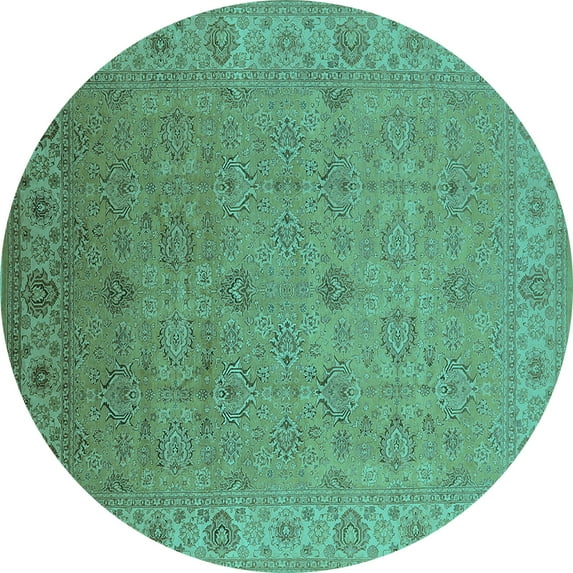 Ahgly Company Indoor Round Oriental Turquoise Blue Industrial Area Rugs, 5' Round
