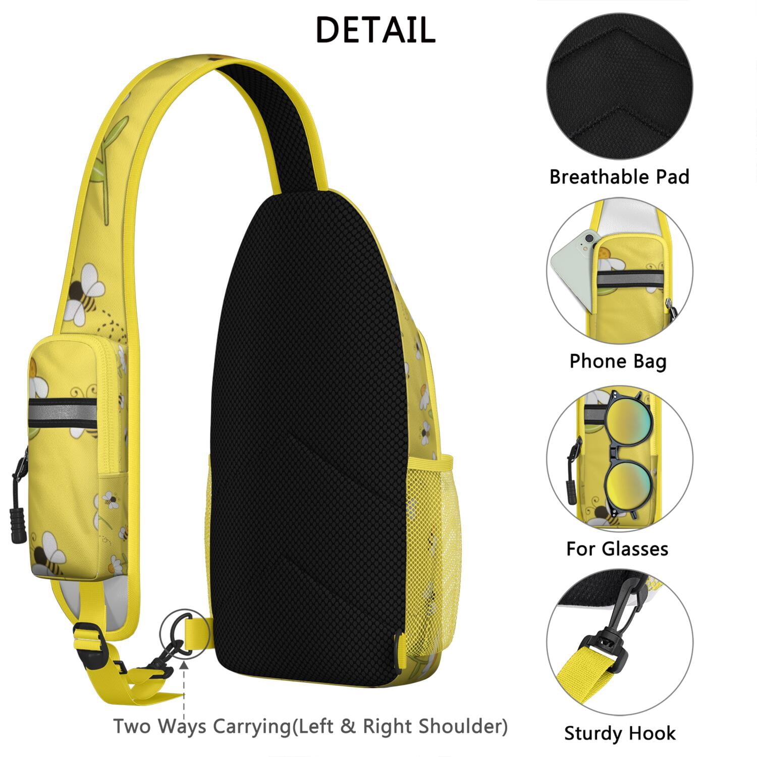 Cute Kawaii Galaxy Sling Backpack with Fun Cartoon Sketch Design – Durable Polyester Crossbody Bag with Secure Zippers, Large Compartments, Mesh Side Pockets, Perfect for Outdoor, Cycling, and School