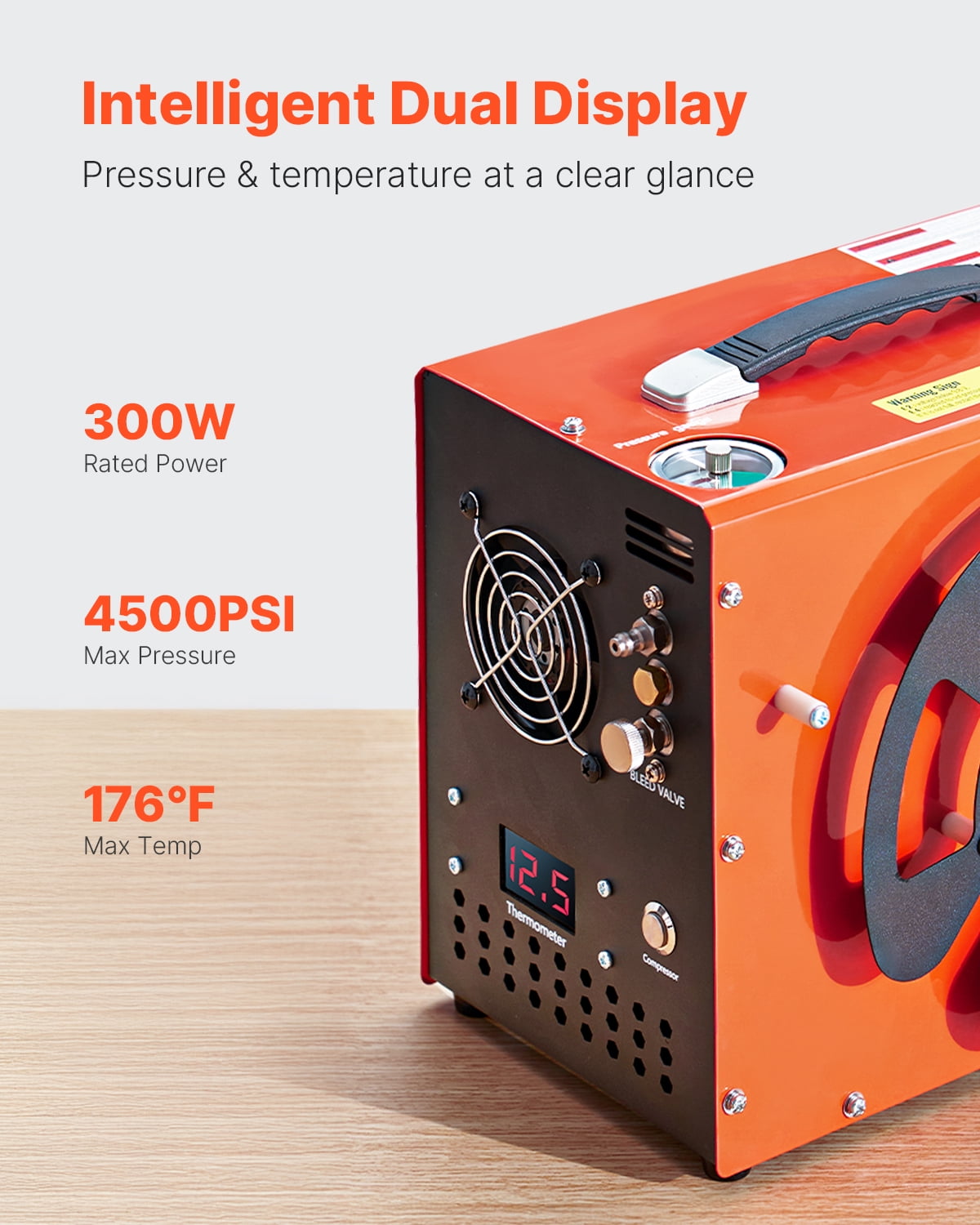 KFFKFF Portable PCP Air Compressor, 4500PSI/30Mpa with Integrated Converter & Cooling Fan, Auto Shut-Off, DC12V/AC120V for Airguns, Paintball Tanks, and Diving Cylinders