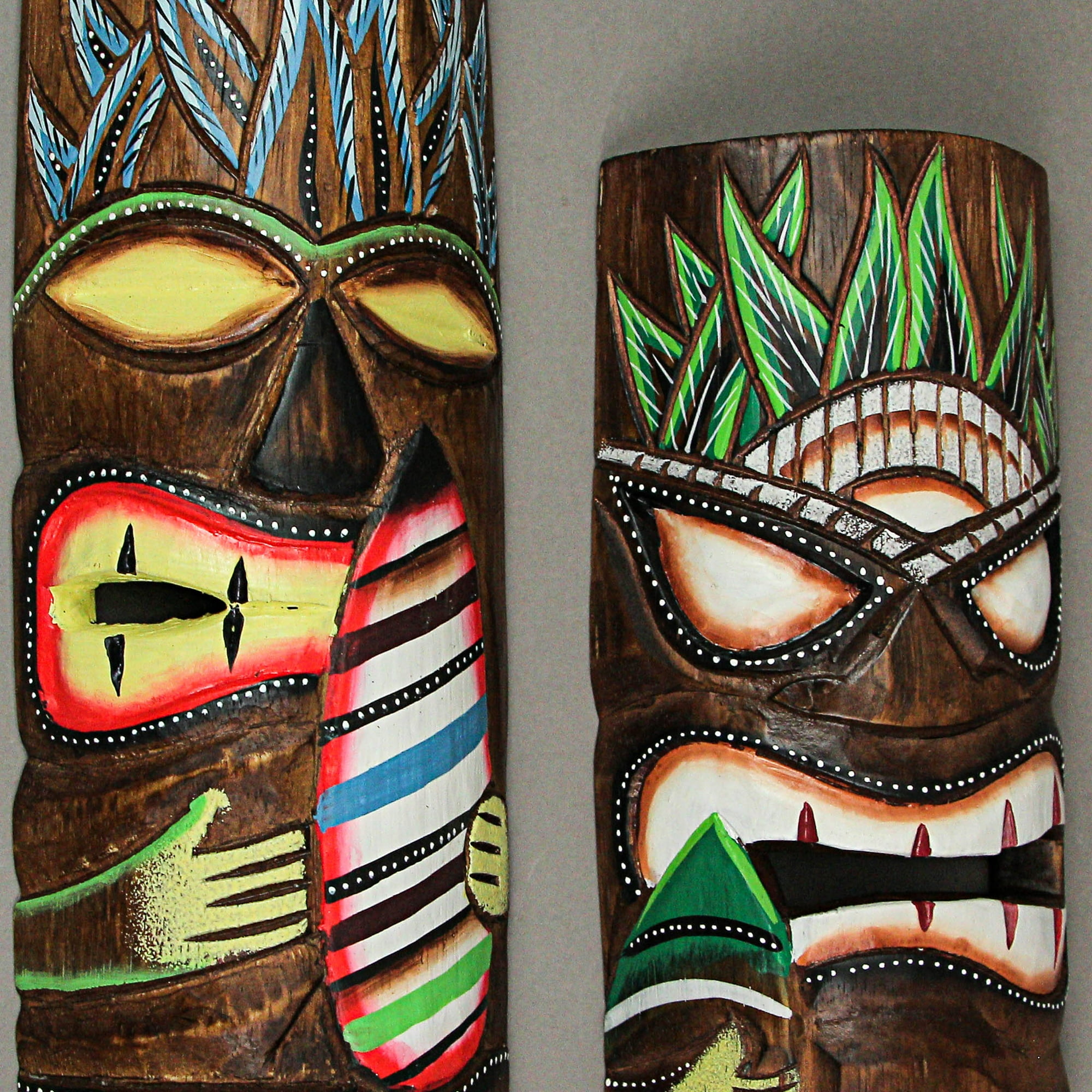 Boho Tiki Masks wood wall art, 4 panel in natural or 11 other finishes, decor wa hot