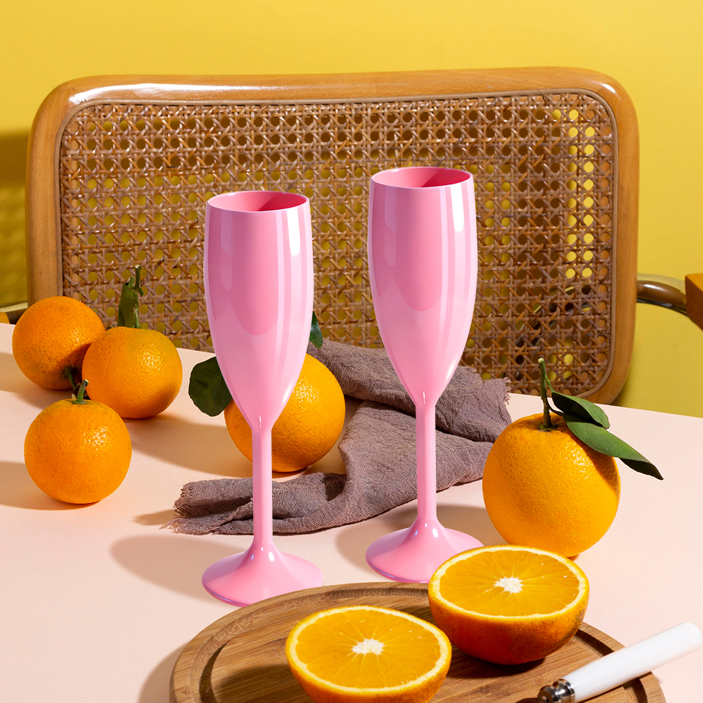 AGH Pink Champagne Flute Acrylic Champagne Glasses Wedding Toasting 7oz Champagne Flute Goblet Plastic Reusable Unbreakable Champagne Cups for Bachelorette Wedding Bridal Shower Party, 12 Pack