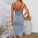 thumbnail image 3 of Vestido vaquero con tirantes para mujer, corte ajustado, tirantes finos, mini, de verano, poliéster/algodón, tallas S-XXL, 3 of 6