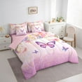 thumbnail image 3 of Homewish Purple Butterfly Child Bedding Comforter Set 7 Pieces, Romantic Flower Floral Full Bedding Set, Teens Kids Girls Women Reversible Fitted Sheet Flat Sheet, Ultra Soft Bedroom Decor, 3 of 7