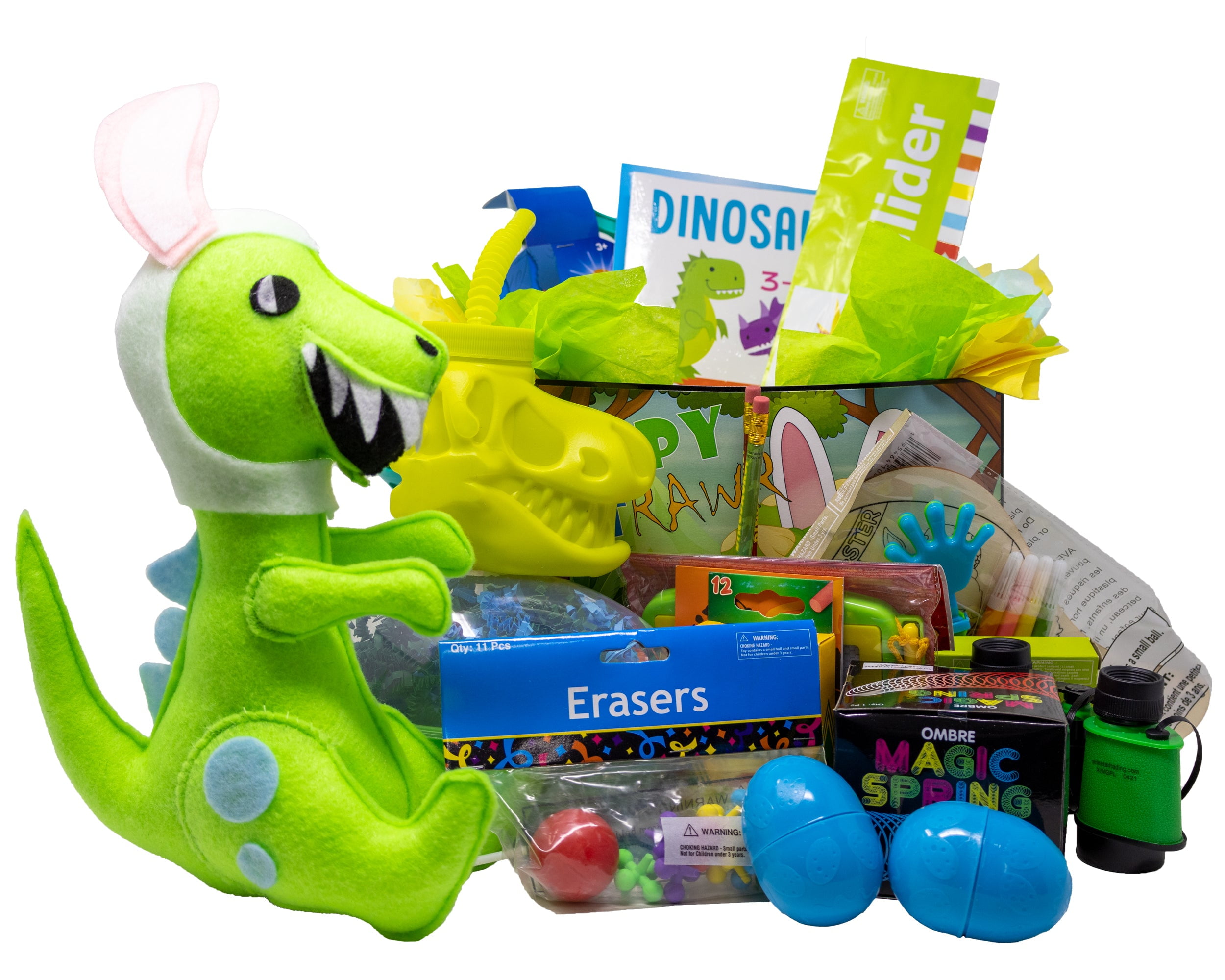 Dinosaur Themed Easter Gift with Handmade Easter-Saurus Rex, Toys and More!