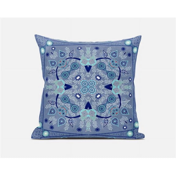 Amrita Sen Designs 26 x 26 in. Paisley Leaf Geo Broadcloth Indoor & Outdoor Zippered Pillow - Dark Muted Blue, Navy & Light Blue