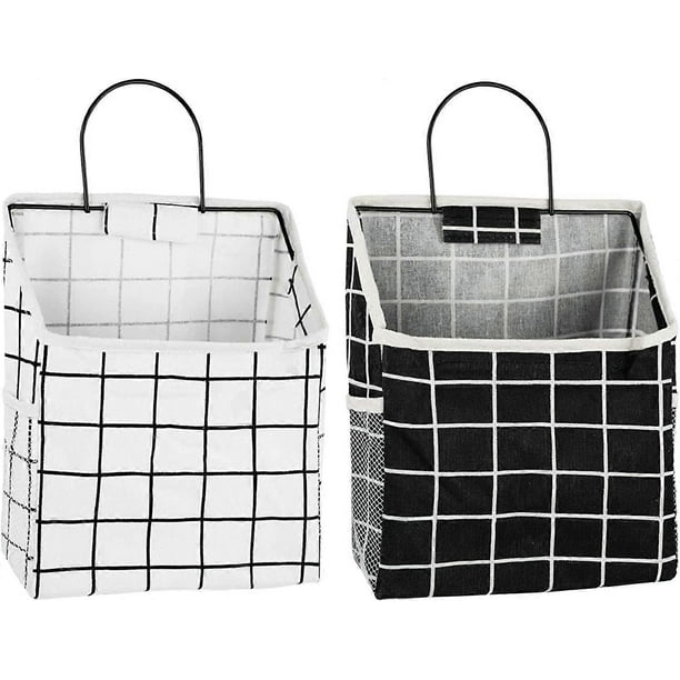 2Pcs Wall Hanging Storage Bag, Waterproof Over The Door Closet Organizer with Metal Frame, Stylish Hanging Pocket Linen Cotton Pouch Box Containers f