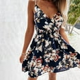 thumbnail image 3 of Fesfesfes Spring Sling Dress for Women Floral Print Boho Dress V Neck Sleeveless Beach Dress Knee Length Vacation Sun Dress, 3 of 8
