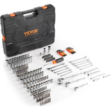 Mechanics Tool Set, 205 Pcs SAE and Metric Sockets, 1/4" 3/8" 1/2" Drive Deep and Standard Sockets, Chrome Vanadium Steel, Polyethylene