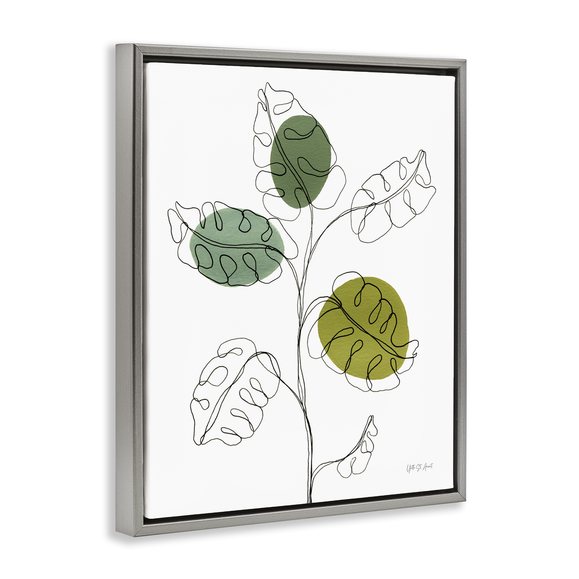 Stupell Industries Modern Garden Leaves Botanical & Floral Painting Gray Floater Framed Art Print Wall Art, 17 x 21