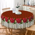 thumbnail image 5 of Nanqianyi Christmas Poinsettia Plaid Round Tablecloth,60 Inch,Washable Table Cover For Family Party Dinning Decor, 5 of 6