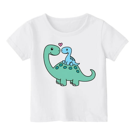 Yuncity Kids Outfit Short Sleeve Crew Neck Dinosaur Print Tshirt With Shorts 2 Pieces Set Summer Comfortable Daily Wear Toddler Boys Girls Clothes Set Size 12-13 Years White