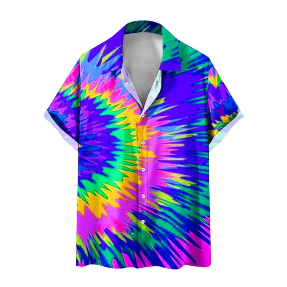 XMMSWDLA Tie Dye Hawaiian Short Sleeve Button-Down Shirt for Men Blue Mens Dress Shirts