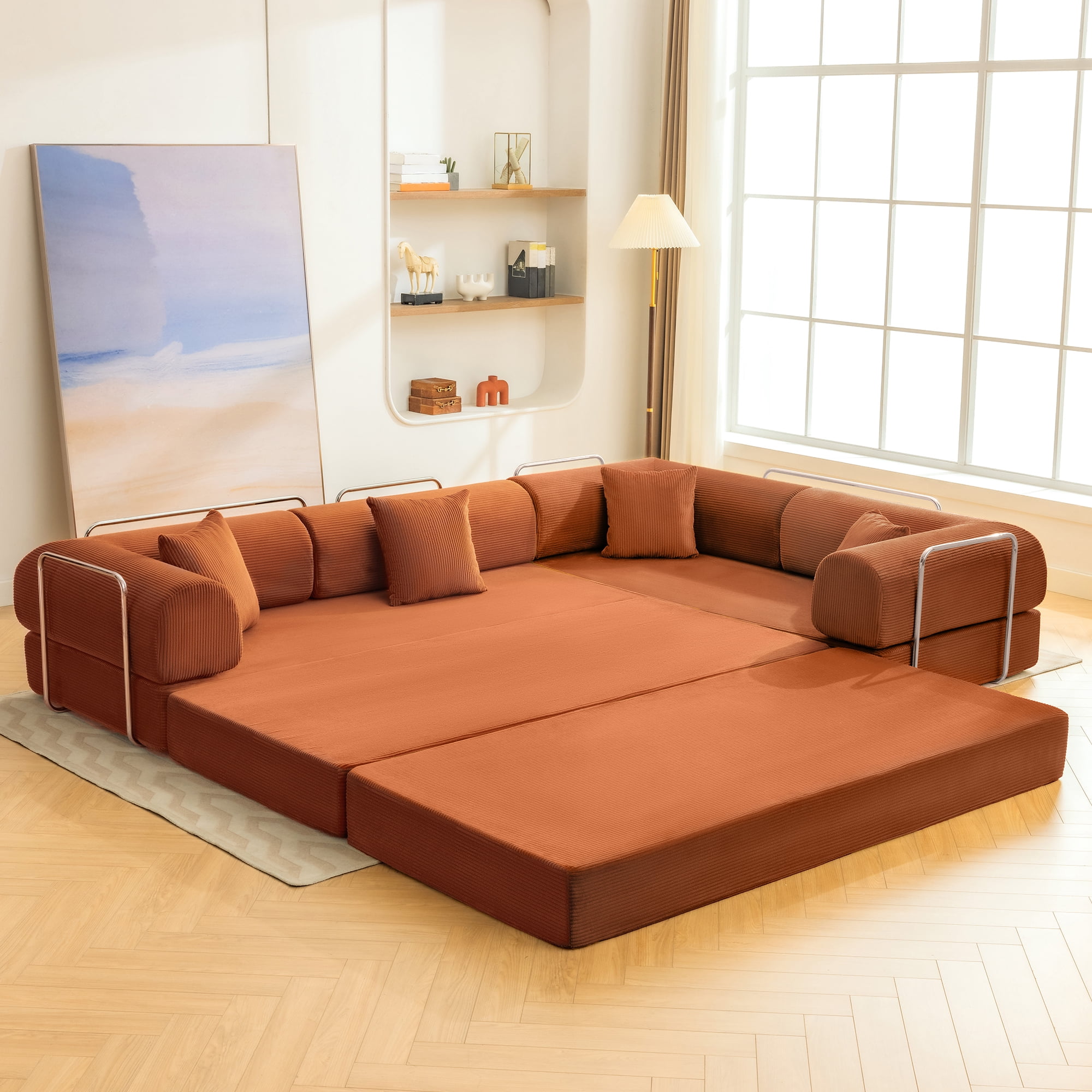 COOLHUT 78.7" W Combination Sofa, High Rebound Density Sponge Sofa Couch, Two Forms Floor Couch Three Seats Sofa Bed for Living Room, Bedroom, Coffee