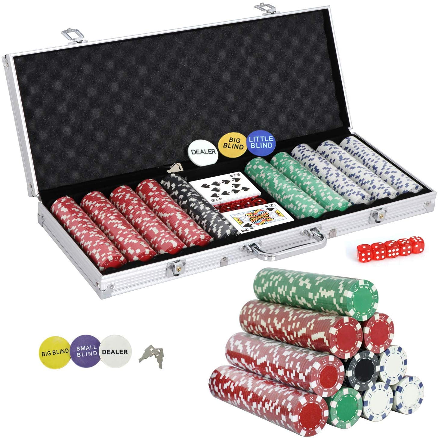 lys s en sælger Landbrugs ZENSTYLE 500 Poker Chip Set 11.5 Gram Dice Style Clay Casino Poker Chips W/  Aluminum Case - Walmart.com